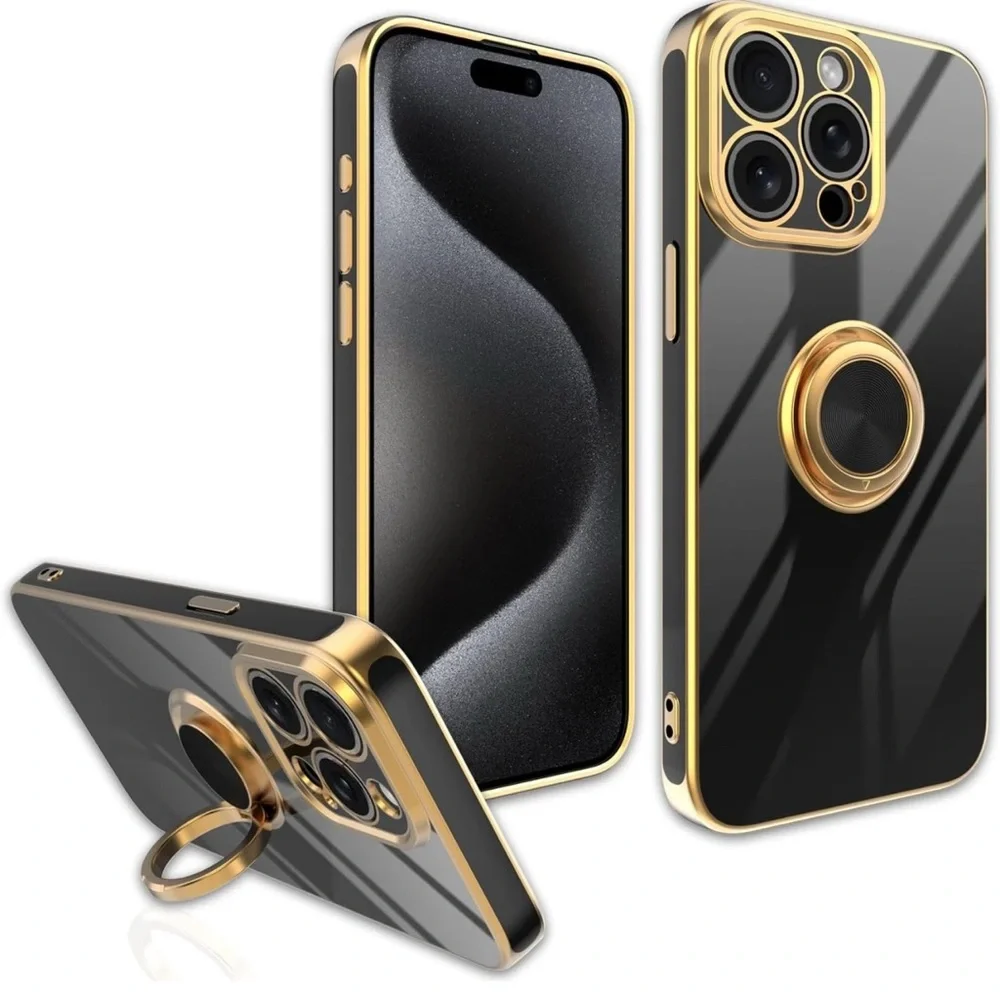 Dahkoiz black 15pro Case with Ring Holder&Camera Protection new